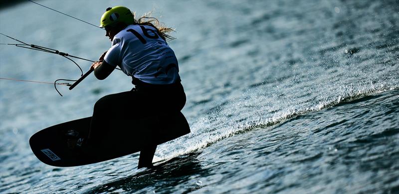 Jessie Kampman back to fast foiling - 2024 KiteFoil World Series Austria photo copyright IKA media/ Robert Hajduk taken at  and featuring the Kiteboarding class