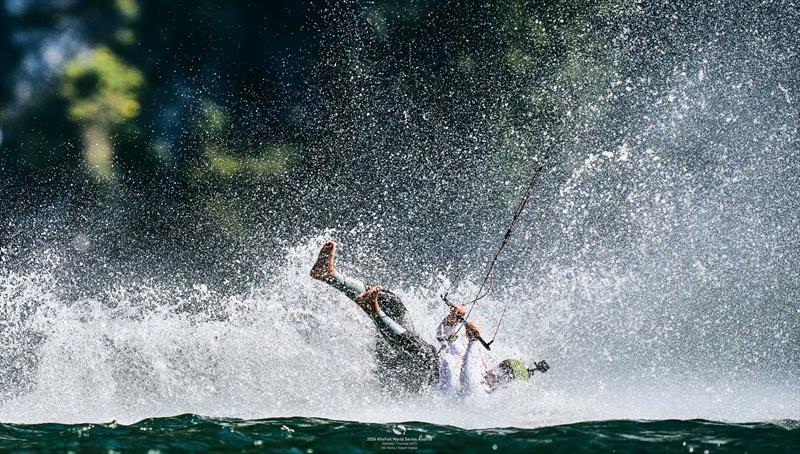 Splashdown for Olympic Champion Valentin Bontus - 2024 KiteFoil World Series Austria day 3 photo copyright IKA Media / Robert Hajduk taken at  and featuring the Kiteboarding class