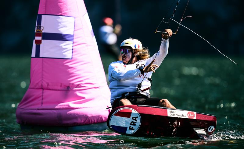 Benoit Gomez hitting the high notes with his self-designed Element kite - 2024 KiteFoil World Series Austria day 3 photo copyright IKA Media / Robert Hajduk taken at  and featuring the Kiteboarding class