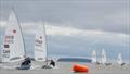 Ed Higson (right hand of nearest boats) and Ben Flower battling for the lead during the Laser and Enterprise Open at Penarth © Tracey Dunford