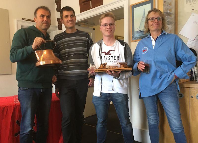 Laser open meeting at London Corinthian winners  - (L-R) Val Nedyalkov (Standard) , Laser Class Captain Stephan Meyen, Edward Brown (Radial), Caroline Simonds (4.7) photo copyright Mat Stoker taken at London Corinthian Sailing Club and featuring the ILCA 7 class