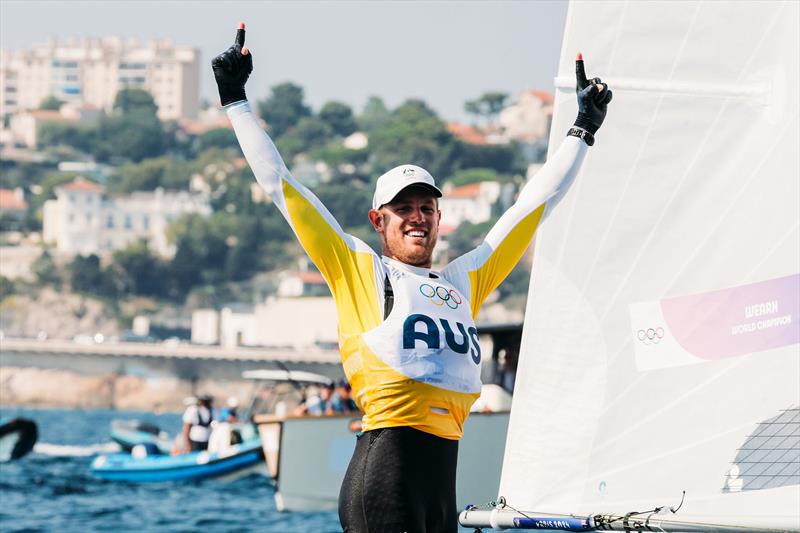 Matt Wearn celebrates on the water photo copyright Sailing Energy taken at  and featuring the ILCA 7 class