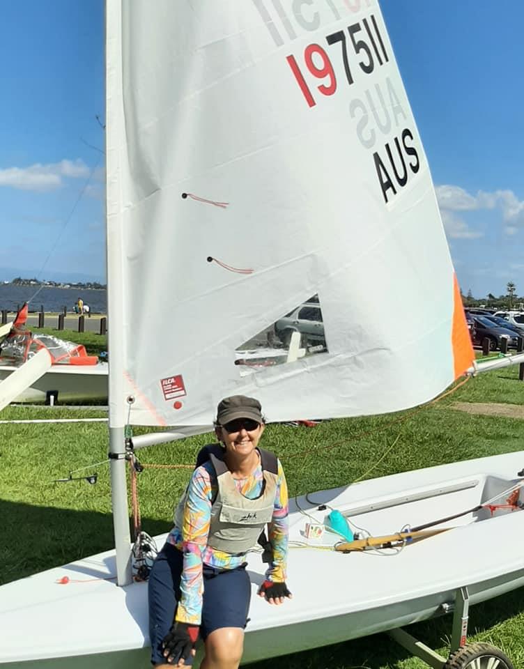 Redcliffe's Christine Stewart ready for the Women and Girls' sailing regatta at Humpybong Yacht Club photo copyright Mark Dawson taken at Humpybong Yacht Club and featuring the ILCA 4 class