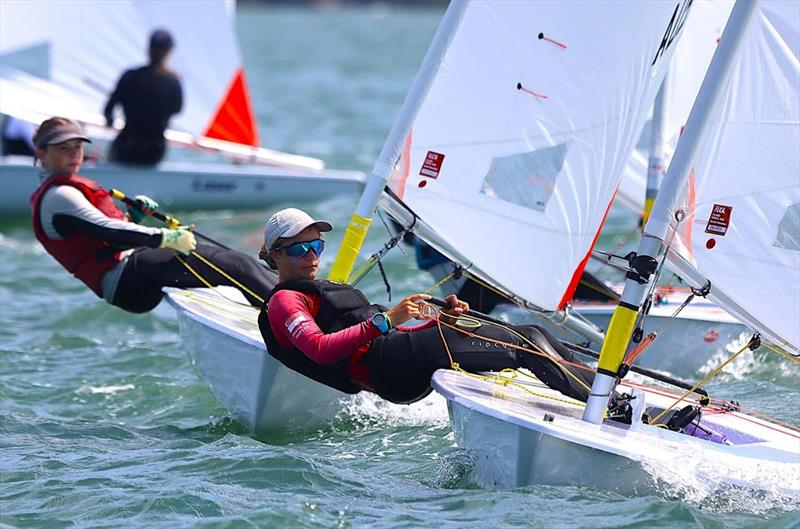 ILCA 4 girls in action at Australian 2025 Nationals photo copyright Queensland ILCA Association taken at Royal Queensland Yacht Squadron and featuring the ILCA 4 class