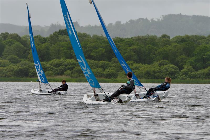 Finn Harris and Lucy Leyshon (Dalbeattie High School) holding off Thomas McKendrick (Dumfries High School) - Five Castles Schools Regatta at Annandale - photo © Ally Brown
