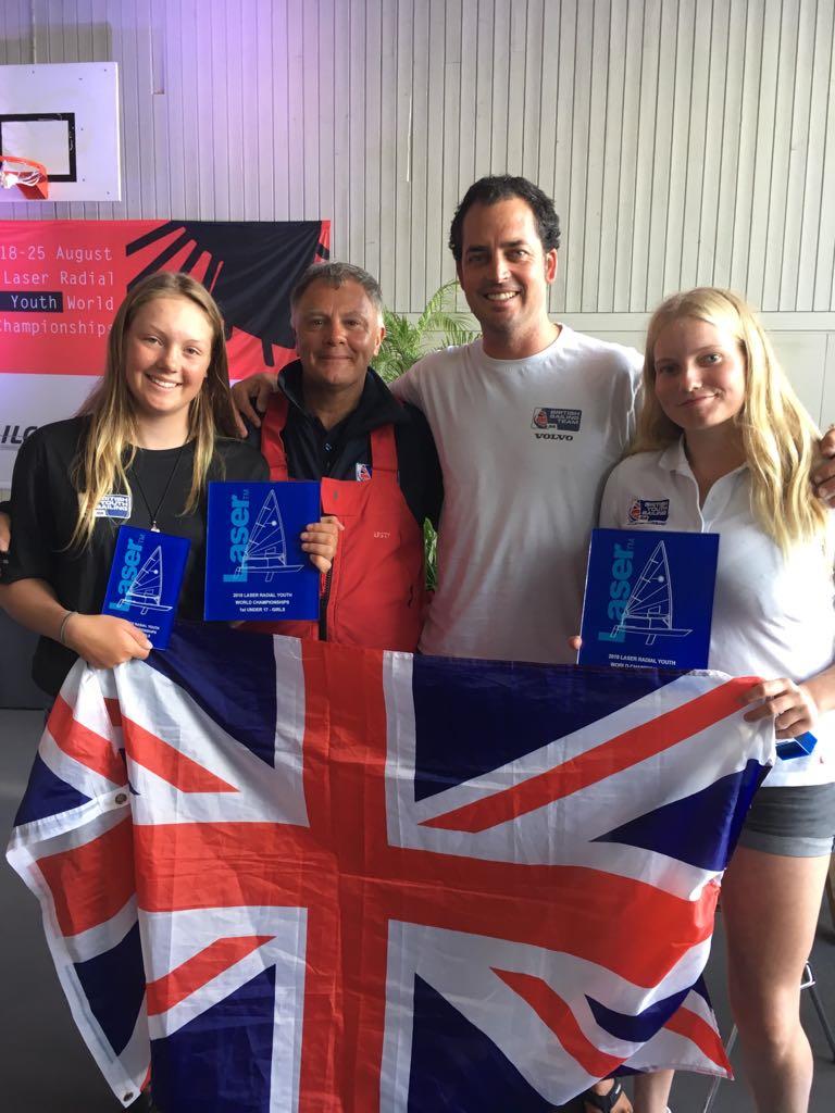 Schonrock, coach Alan Williams, Coach Charlie Baillie Strong, Nicholls at the Laser Radial Youth World Championships in Kiel - photo © Event Media