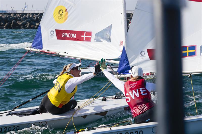 Gold for Denmark's Anne-Marie Rindom, Silver for Sweden's Josefin Olsson in the Women's Laser Radial at the Tokyo 2020 Olympic Sailing Competition photo copyright Sailing Energy / World Sailing taken at  and featuring the ILCA 6 class