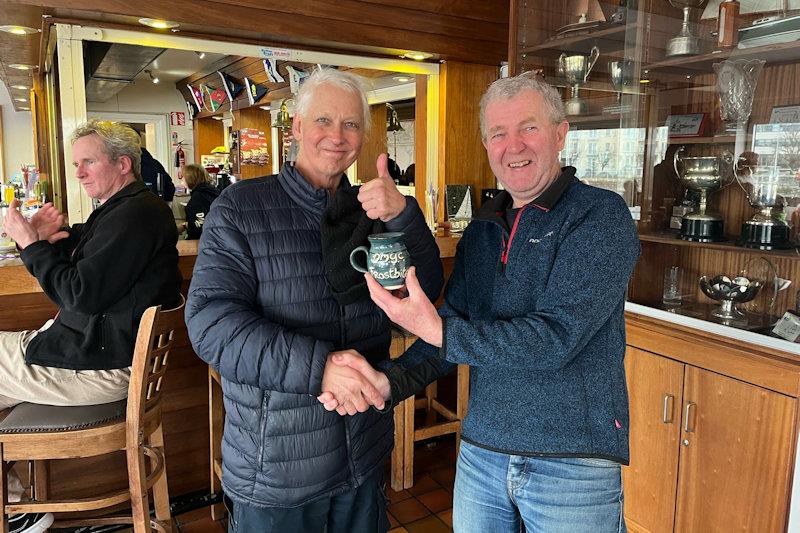 Glen Fisher (L) with Neil Colin, Frostbites Organiser - Viking Marine DMYC Frostbites series 2 day 16 photo copyright Frank Miller taken at Dun Laoghaire Motor Yacht Club and featuring the ILCA 6 class