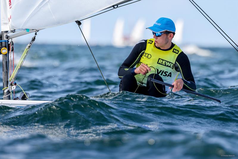 Frenchman Alexandre Kowalski had to relinquish the yellow jersey of the leading ILCA-6 sailor on the second Saturday of Kieler Woche - Kiel Week 2024 photo copyright Christian Beeck taken at Kieler Yacht Club and featuring the ILCA 6 class