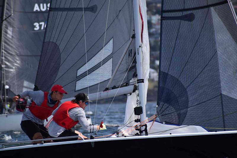 Eddie Reid and Will Sargent hoisting the kite on 'Porco Rosso' - SB20 Australian Championship at Bellerive day 2 - photo © Jane Austin