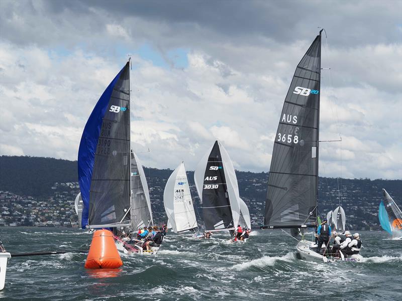 Action at the top mark during the SB20 Australian Championship at Bellerive photo copyright Jane Austin taken at Bellerive Yacht Club and featuring the SB20 class