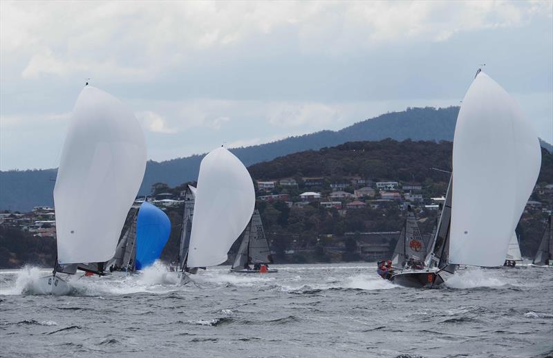 Karabos (left) and Porco Rosso (right) in a close battle for the title during the SB20 Australian Championship at Bellerive photo copyright Jane Austin taken at Bellerive Yacht Club and featuring the SB20 class