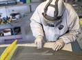 Finishing the leading edge of the F50 rudder elevator - Mackay Boats - September 2025 © Mackay Boats