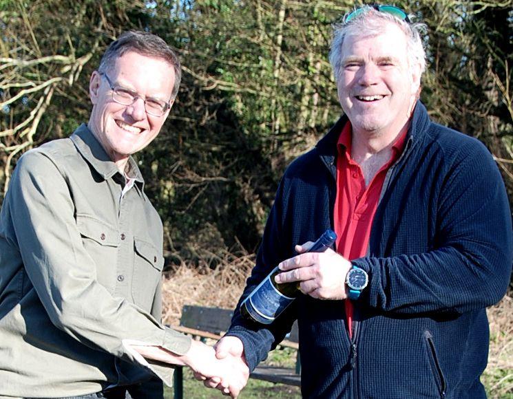 GAMES 2 Marblehead Open at Three Rivers - Tim Townsend (R) receiving his prize from Commodore Graham Sadler photo copyright John Male taken at Three Rivers Radio Yachting Club and featuring the Marblehead class