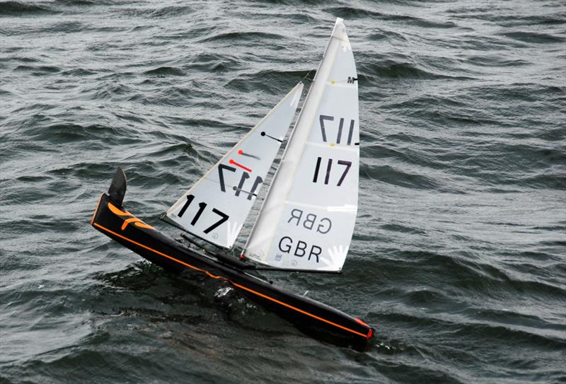 Roger Stollery's UP (117) climbing up and over the big waves at the beginning of the day during MYA Marblehead Ranking 3 & 4 at Datchet Water  photo copyright Keith Parrott taken at Datchet Water Radio Sailing Club and featuring the Marblehead class