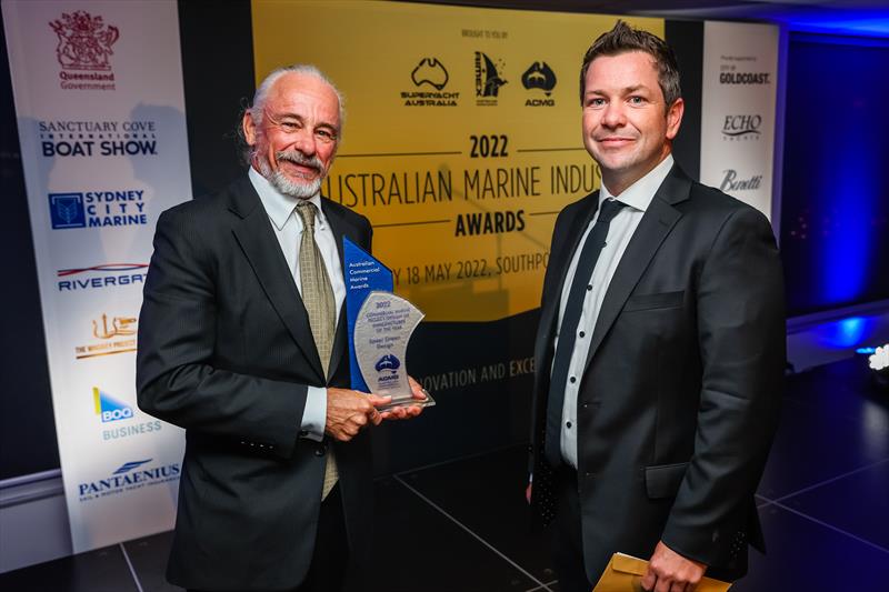 Jeremy Spear, Spear Green Design presented with a 2022 Australian Marine Industry Award by Brenton Fischer, Sydney City Marine - photo © Salty Dingo