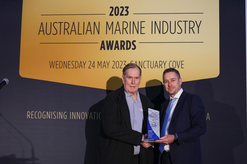 'The 2023 Superyacht Industry Project / Design or Manufacturer of the Year,' presented by Chris Blackwell on behalf of Tourism Western Australia to Steve Fisher from Rivergate Marina & Shipyard - photo © Salty Dingo