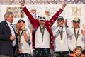© Ian Roman / WMRT Switzerland's Eric Monnin celebrates winning the 60th Congressional Cup with his Capvis Swiss Match Racing Team of Ute Monnin Wagner, Mathieu Renault, Jean-Claude Monnin, Simon Brügger, Julien Falxa, and Maxime Mesnil © Ian Roman / WMRT