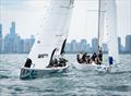 Megan Thomson and the 2.0 team to windward of Pauline Courtois (FRA) and Match in Pink - Gold medallists - 2025 Wormens Match Racing World Tour - Chicago - September 2025 © Hannah Noll