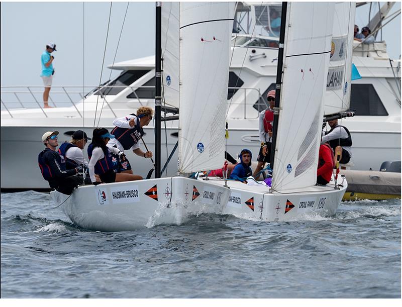 Morgan Pinckney (at left) in pre-start action against Justin Callahan in the 2023 Governor's Cup. Pinckney finished 3rd and Callahan. They hope to renew their rivalry in 2024 - photo © Tom Walker