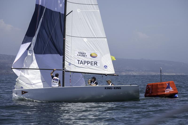 Cole Tapper (AUS) at helm with crew Jack Frewin and Hamish Vass - 57th Governor's Cup photo copyright Tom Walker taken at Balboa Yacht Club and featuring the Match Racing class