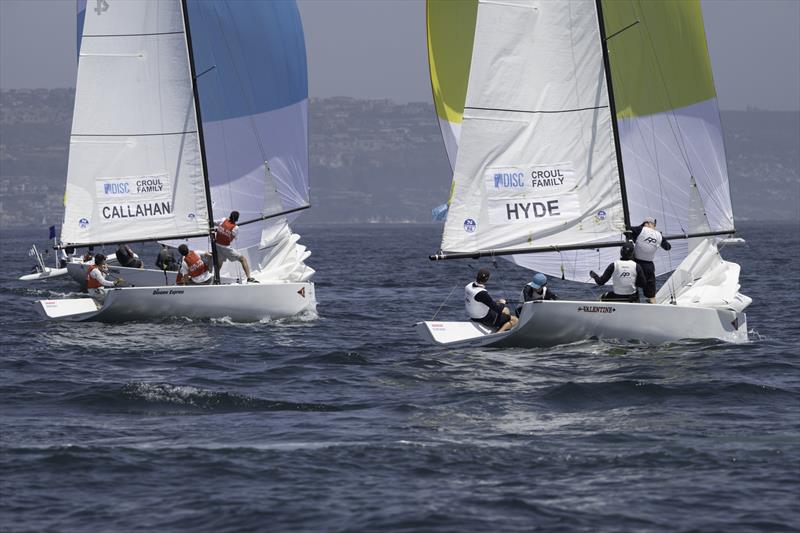 Justin Callahan (USA) and crew Trevor Davis, Micheala O'Brien, and Spencer Kreigstein vs. Josh Hyde (NZL) and crew Tom Pilkington, Zach Fong, and Cody Coughlan - 57th Governor's Cup photo copyright Tom Walker taken at Balboa Yacht Club and featuring the Match Racing class