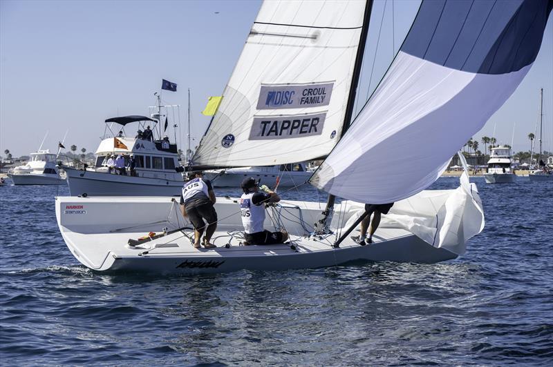 Cole Tapper (AUS) with crew Jack Frewin and Hamish Vass crossing the finish line and winning the 57th Governor's Cup photo copyright Tom Walker taken at Balboa Yacht Club and featuring the Match Racing class