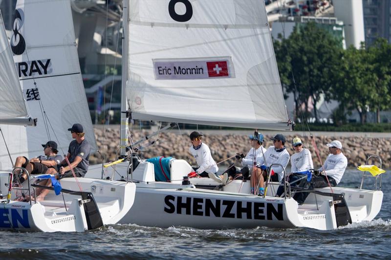 Monnin (SUI) with crew Simon Brügger, Maxime Mesnil, Ute Monnin-Wagner, Hugo Feydit - World Match Racing Tour Shenzhen Bao'an Final 2024 - Day 3 - photo © Ian Roman / WMRT