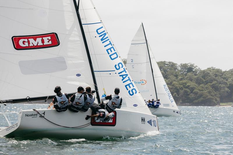 United States & Australia in the background sailing to the windward mark photo copyright CYCA | Darcie Collington taken at Cruising Yacht Club of Australia and featuring the Match Racing class