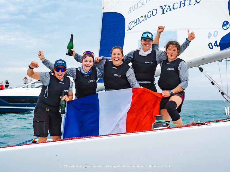 2025 Women's Match Racing World Champions - Match in Pink by Normandy Elite (From left to right: Pauline Courtois, Maëlenn Lemaitre, Louise Acker, Laurane Mettraux, Sophie Faguet) photo copyright Hannah Lee Noll taken at Chicago Yacht Club and featuring the Match Racing class
