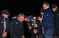 Black Jack's owner Remon Cos and skipper Tristan Le Brun check the names on the Erivale Trophy, for the Monohull Line Honours winner © Bow Caddy Media