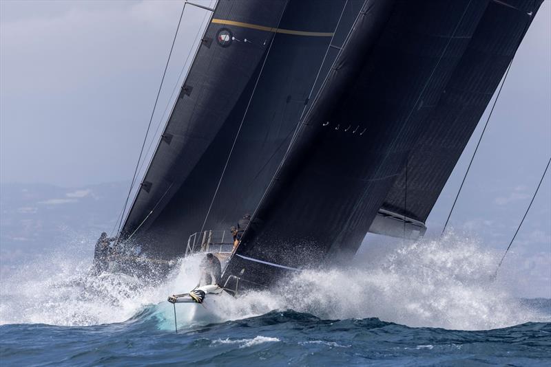 Wet ride en route to the offset mark on day 2 of the IMA Maxi Europeans photo copyright IMA / Studio Borlenghi  taken at Circolo del Remo e della Vela Italia and featuring the Maxi class