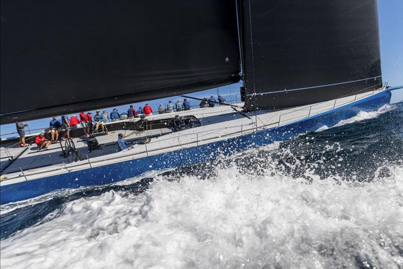 Wendy Schmidt's 85ft Deep Blue at pace photo copyright Gilles Martin-Raget taken at Yacht Club Costa Smeralda and featuring the Maxi class