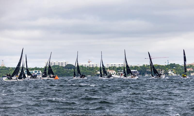 Melges 20 racecourse action on the waters off of Miami photo copyright UP TOP Media/ Felipe Juncadella taken at New York Yacht Club and featuring the Melges 20 class