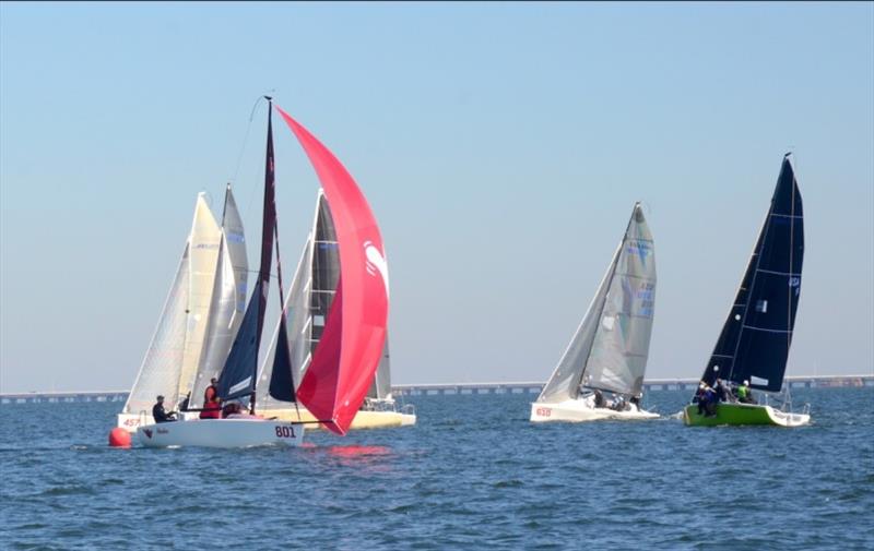 Kelly Shannon, a Lake Lanier Sailing Club sailor from the Atlanta GA area, sailed Shaka [USA 801] to third place with scores of 3-4-3-4-5 for 20 points. Sailing with Shannon were Ben Lynch, Elizabeth Lynch, Jackson Benvenutti, and Tommy Sawchuck photo copyright Talbot Wilson taken at Pensacola Yacht Club and featuring the Melges 24 class