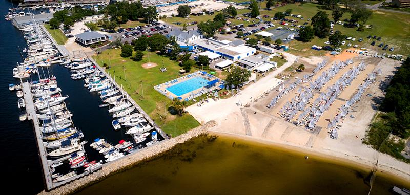 The Pensacola YC has 22 waterfront acres just west of downtown Pensacola and a 250-foot beach on the bay. 301 Optimist dinghys were on the beach at Pensacola Yacht Club during this USODA National championship. - photo © Tim Ludvigsen