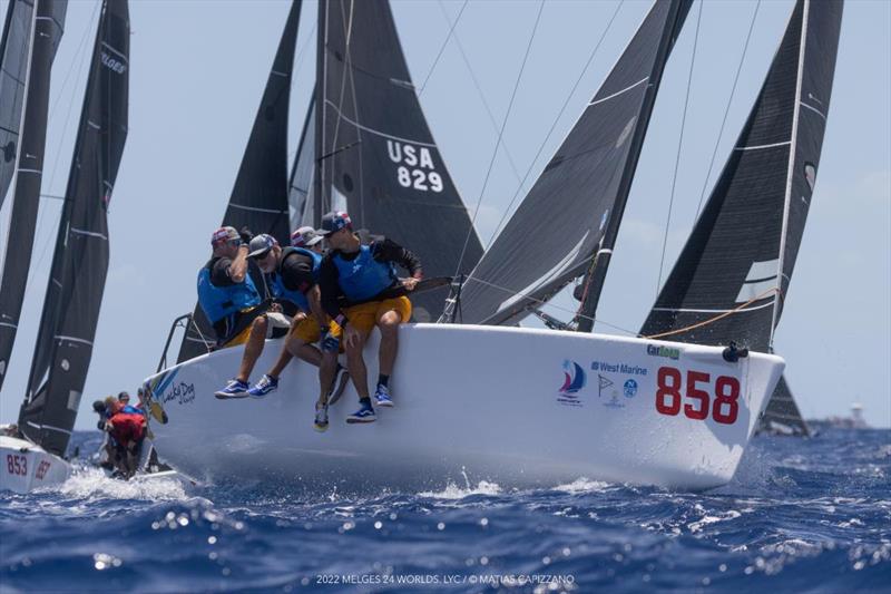 Travis Weisleder with John Bowden, Mark Mendleblatt, Hayden Goodrick on on Lucky Dog USA851 are on fifth place after three races at the Melges 24 World Championship 2022 in Fort Lauderdale photo copyright Matias Capizzano taken at Lauderdale Yacht Club and featuring the Melges 24 class