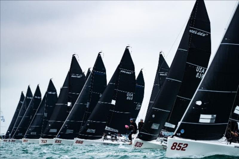 Melges 24 - 'Melgina' executes a perfect pin end start - Bacardi Winter Series Event 2 - photo © Hannah Lee Noll