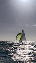 Allen SE Series organiser Paul Dean sailing with First Lady Hannah Burt during the 2024 Merlin Rocket Allen SE Circuit at Shoreham © David Larner, Louise Carr, Roland Whitehead