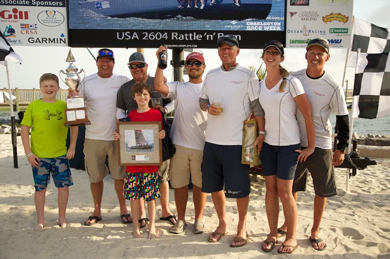 Mike Beasley (second from left) and his Annapolis, MD-based crew show their elation at winning the Palmetto Cup Perpetual Trophy, the overall award for best performance among handicap classes - they dominated a talented at Sperry Charleston Race Week 2017 photo copyright Charleston Race Week / Meredith Block taken at Charleston Yacht Club