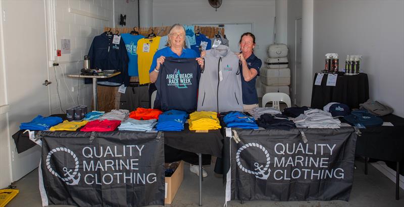 Marita Wilmot and a volunteer at the Quality Marine Clothing shop - Ocean Dynamics and Mount Gay Airlie Beach Race Week 2024 photo copyright VAMPP Photography taken at Whitsunday Sailing Club