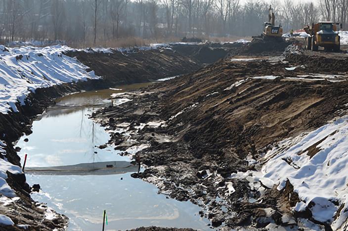 A portion of Portage Creek at the former Alcott Street Dam location during restoration. - photo © USFWS / Lisa Williams