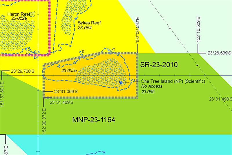 The Scientific Research (Orange) Zone, which is a Restricted Access Special Management Area, at One Tree Island Reef in the Capricorn Bunker Group, offshore Gladstone. Public access is not allowed photo copyright Great Barrier Reef Marine Park Authority taken at 