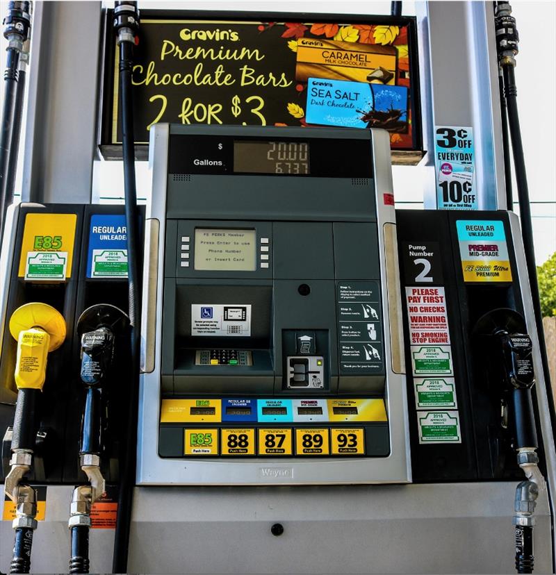 E15 gasoline is illegal for use in boats, many other vehicles, and power equipment. Can you spot any effective warning label indicating the increased 15% ethanol content in the low-cost “regular 88” fuel? photo copyright National Marine Manufacturers Association taken at 
