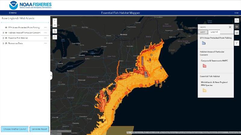 Important habitats for managed fish species in the New England/Mid-Atlantic region displayed in the updated EFH Mapper. - photo © NOAA Fisheries
