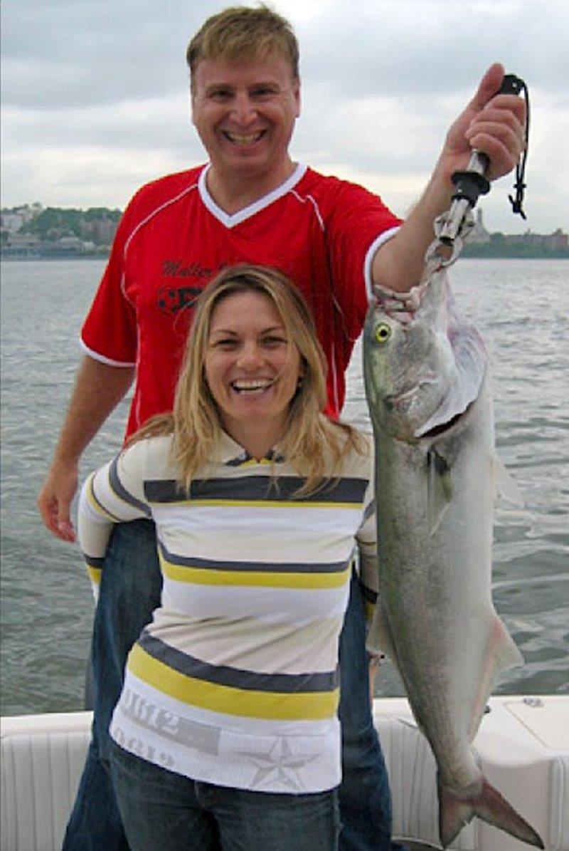 Roger's wife, Andrea, caught her first bluefish weighing 7 lbs. 2oz. off Bayonne, NJ, on his Marlin 300. He says she can really fish! photo copyright Grady-White taken at 