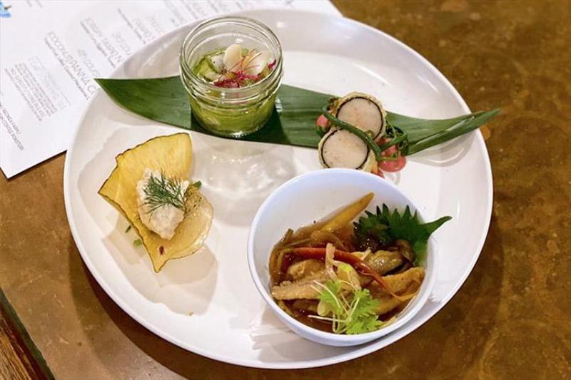 Chef Hui worked with Hawai‘i restaurants to highlight ta‘ape during its Sustainable Seafood Month 2021 events. Shown here: Ta'ape Hassun (seasonal sampling) photo copyright Conservation International Hawaii taken at 