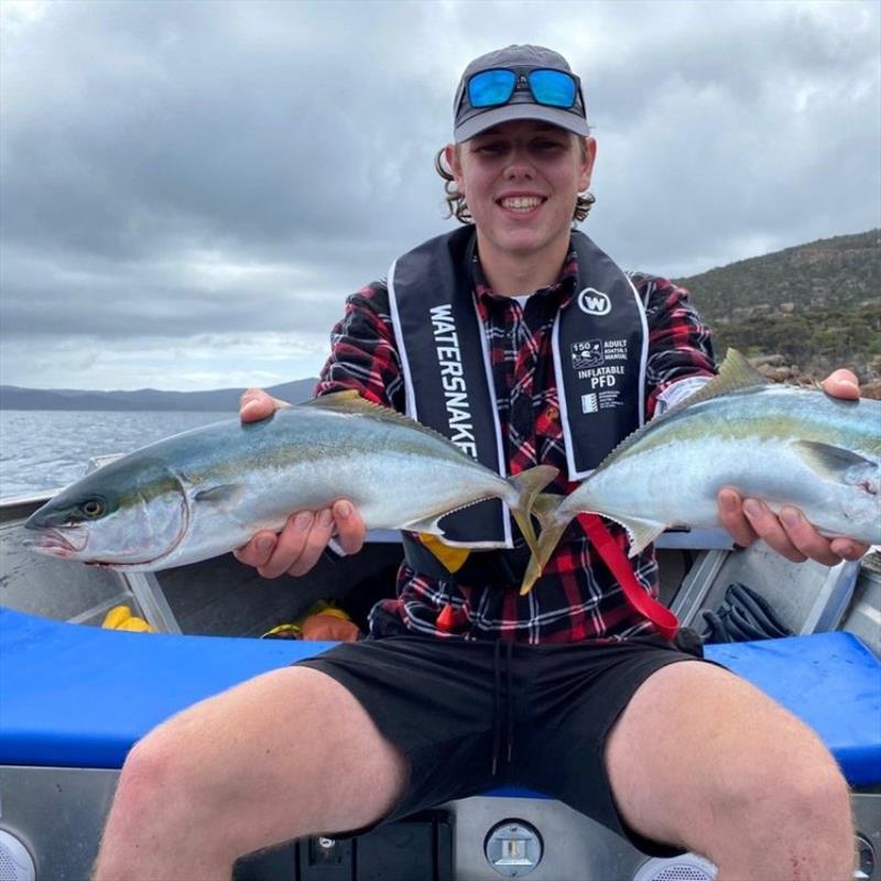 Jonty with 2 Coles Bay King Fish photo copyright Spot On Fishing Hobart taken at 