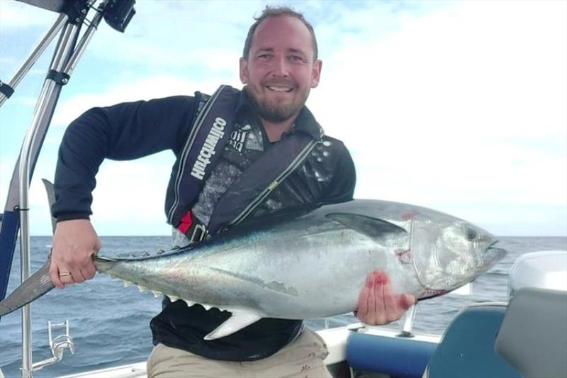 Rod Smith with a nice blue. - photo © Spot On Fishing Hobart