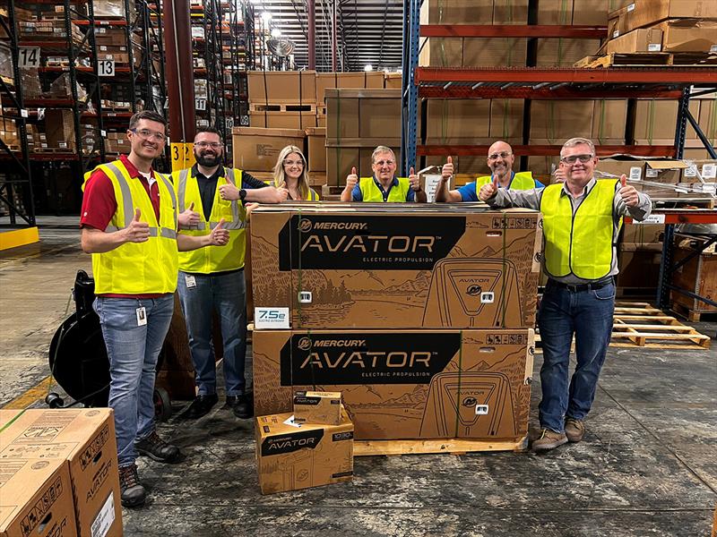 Mercury Marine employees in Fond du Lac, Wisconsin celebrate the first shipment of Avator 7.5e electric outboards photo copyright Mercury Marine taken at 